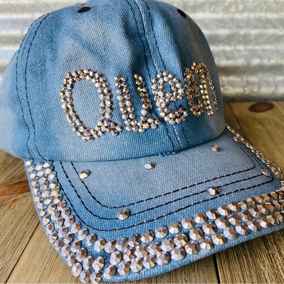 Denim Rhinestone 'Queen' Cap - Picture 4 of 8
